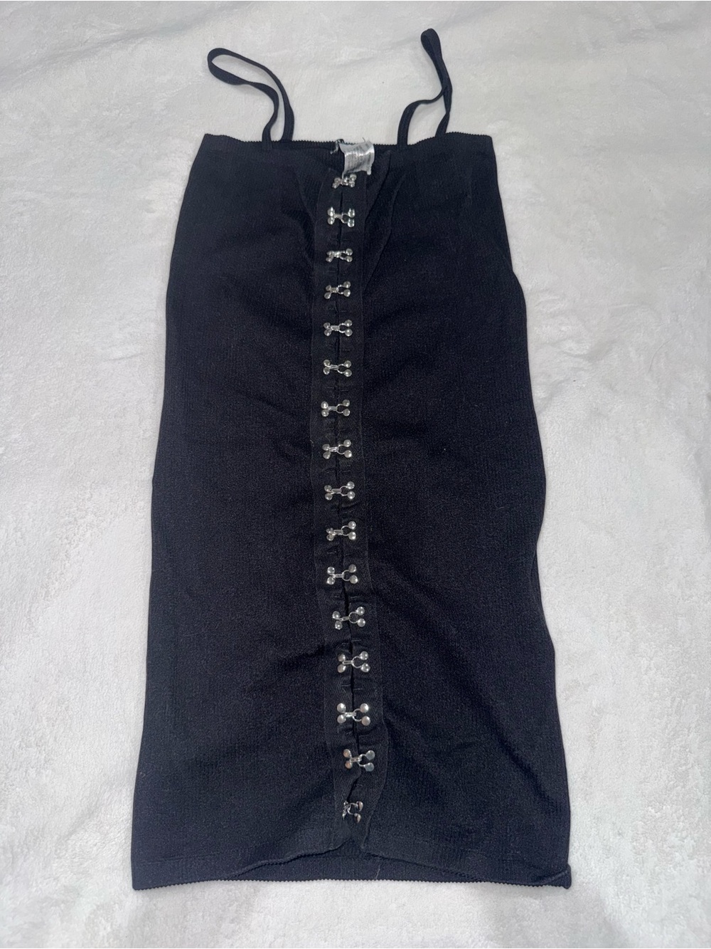 Zara Black Stretch Mini Dress Silver Hook & Eye Front Size M/L